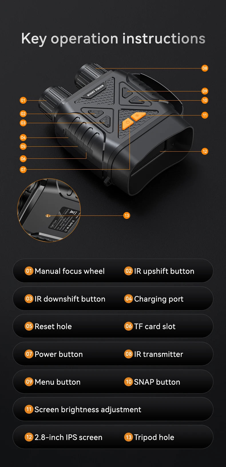 TrailView™ 1080P Night Vision Binoculars – 800m Infrared Range & 2.8” Screen
