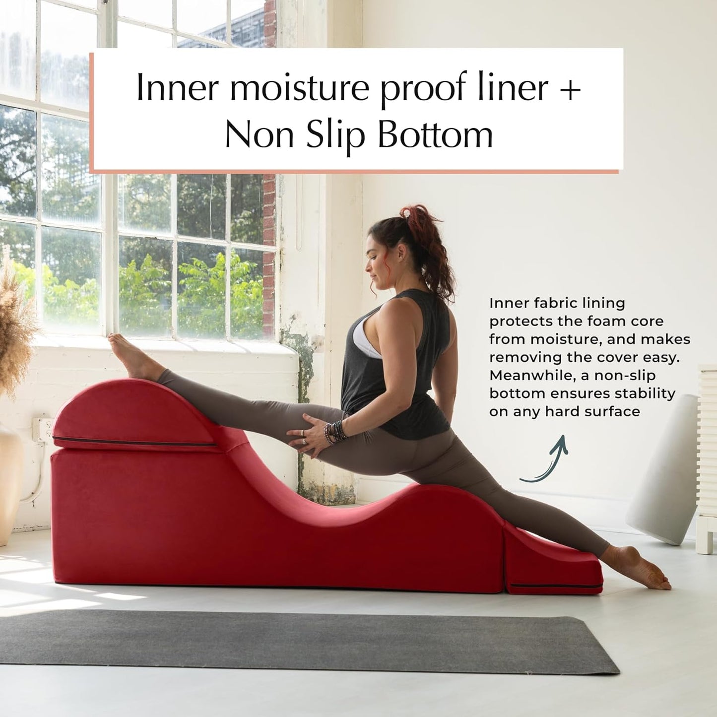 Kami Convertible Chaise/Bed Bench for Yoga & Massage - 2-In-1 End of Bed Ottoman with Concealed Fold Out Yoga Lounge Chair, 18" Wide, Microvelvet Bone Ivory
