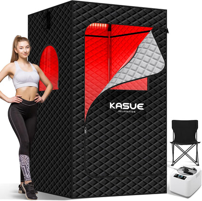 Portable Steam Sauna Tent for Home, Infrared Sauna with 3L Steamer, 9 Temp Levels & 99 Min Timer, 5-Layer Waterproof Insulated, Folding Chair Included, Indoor Spa (Light Black)