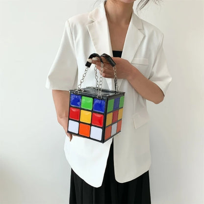 Women'S Cube Handbag Square Box Shaped Clutch Bag, Colorful Cube Purse for Girl Valentine Gift