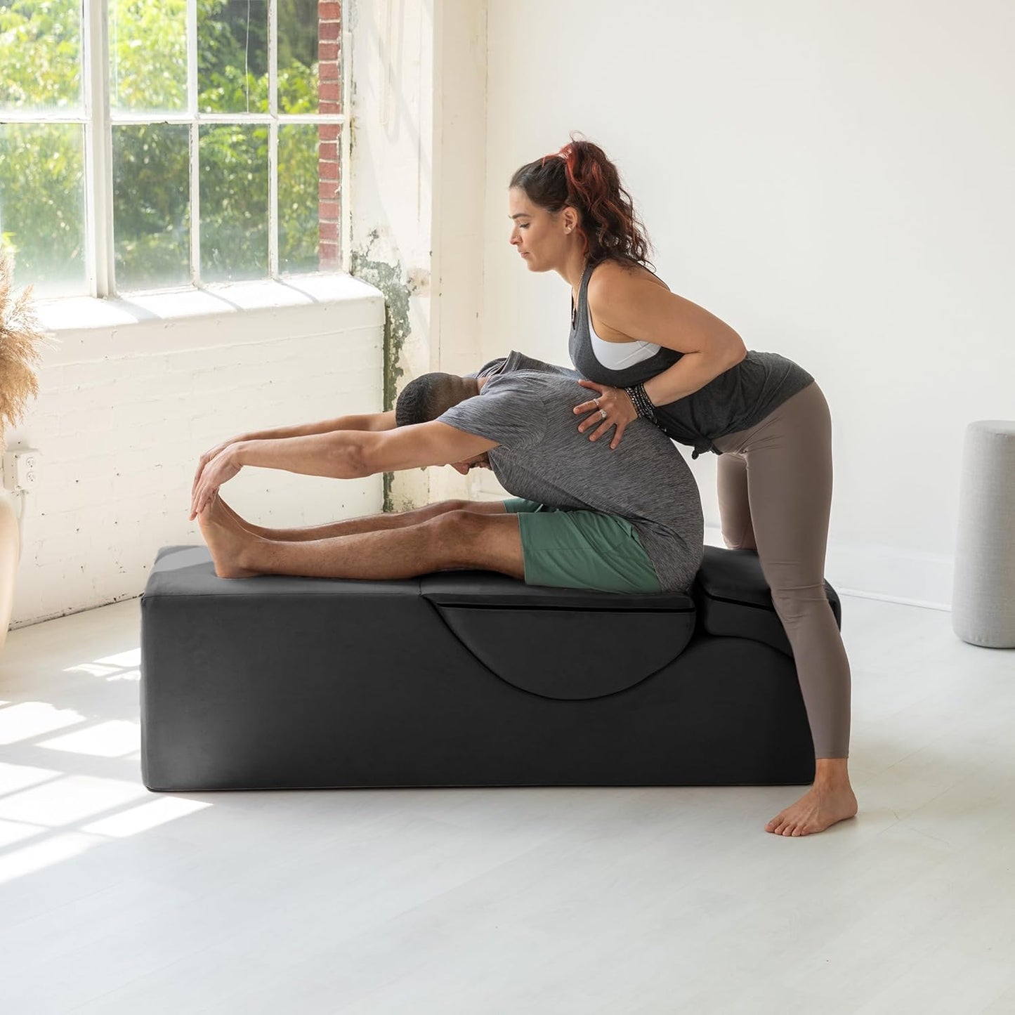 Kami Convertible Chaise/Bed Bench for Yoga & Massage - 2-In-1 End of Bed Ottoman with Concealed Fold Out Yoga Lounge Chair, 18" Wide, Microvelvet Bone Ivory