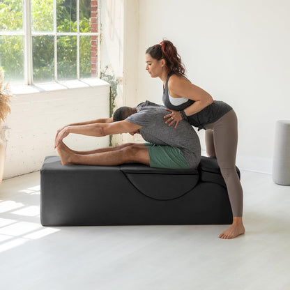 Kami Convertible Chaise/Bed Bench for Yoga & Massage - 2-In-1 End of Bed Ottoman with Concealed Fold Out Yoga Lounge Chair, 18" Wide, Microvelvet Bone Ivory