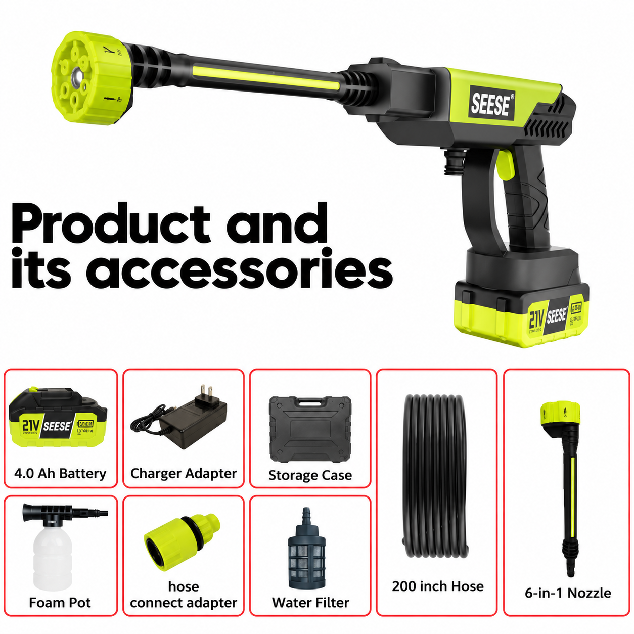 SEESE 1000 PSI Cordless Pressure Washer – Complete Portable Cleaning Kit