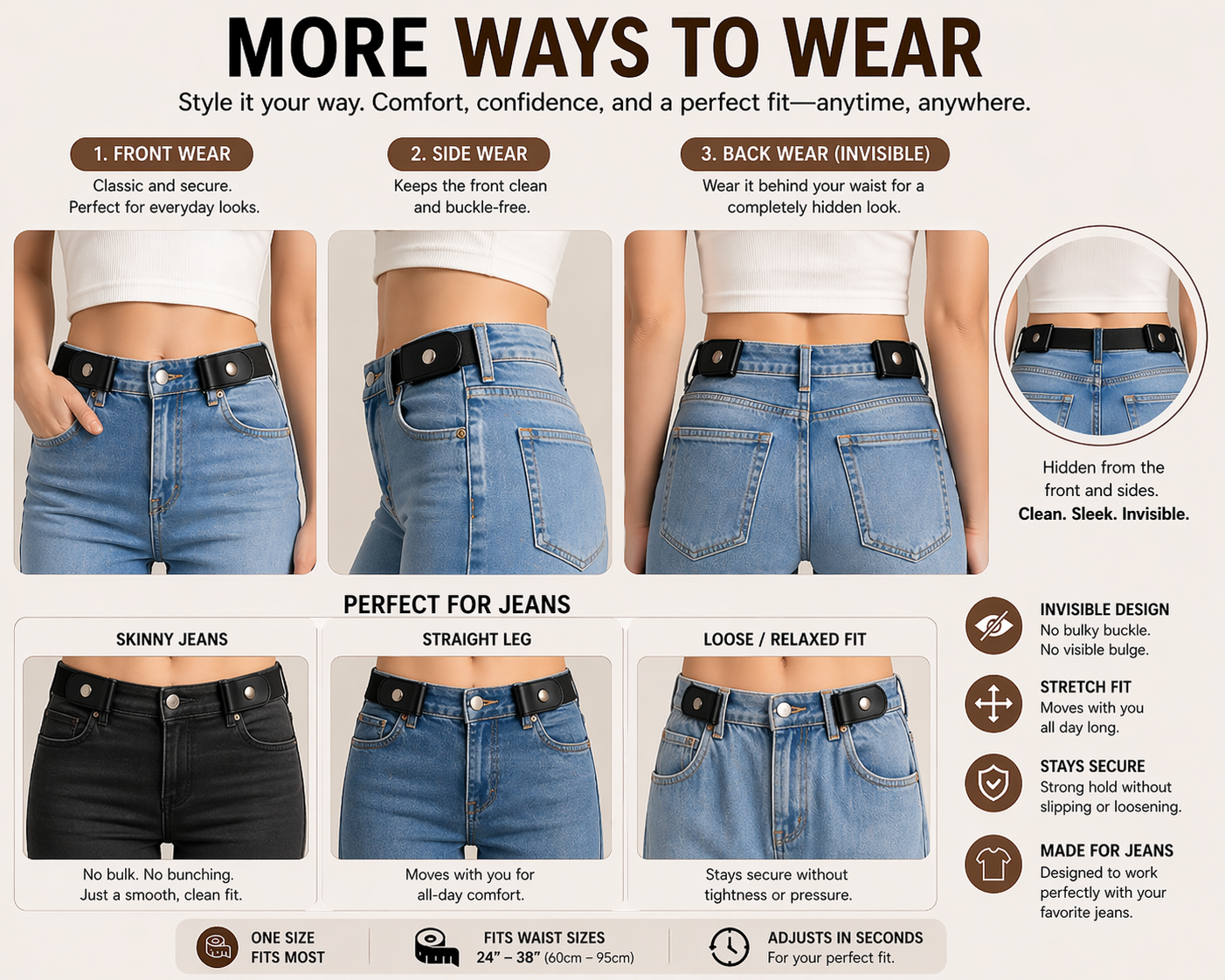 FlexFit™ No-Buckle Belt – Invisible Stretch Fit for All-Day Comfort