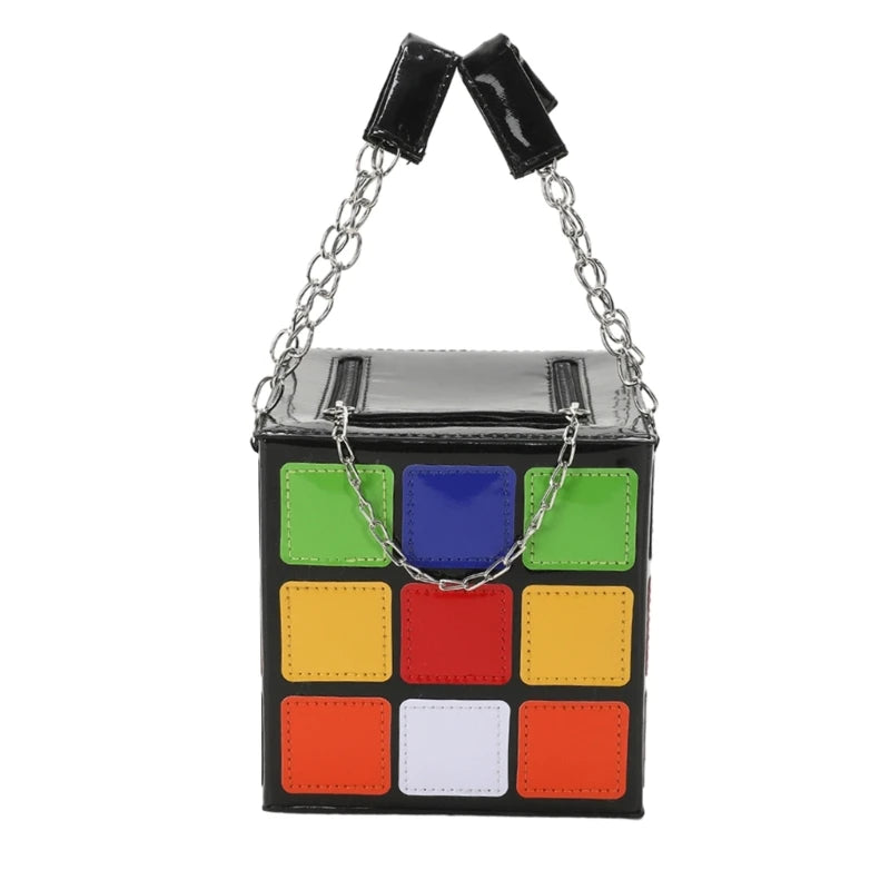 Women'S Cube Handbag Square Box Shaped Clutch Bag, Colorful Cube Purse for Girl Valentine Gift