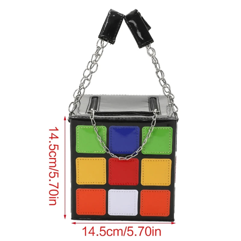 Women'S Cube Handbag Square Box Shaped Clutch Bag, Colorful Cube Purse for Girl Valentine Gift