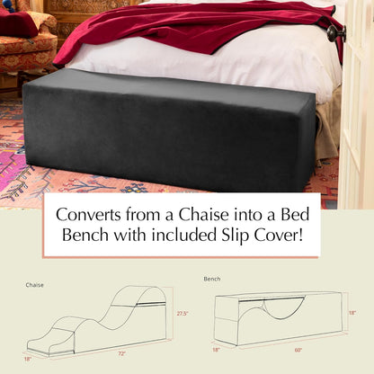 Kami Convertible Chaise/Bed Bench for Yoga & Massage - 2-In-1 End of Bed Ottoman with Concealed Fold Out Yoga Lounge Chair, 18" Wide, Microvelvet Bone Ivory