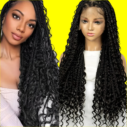 BohoGoddess™ Braided Wig – Full Lace Bohemian Box Braids with Curly Ends & Baby Hairs