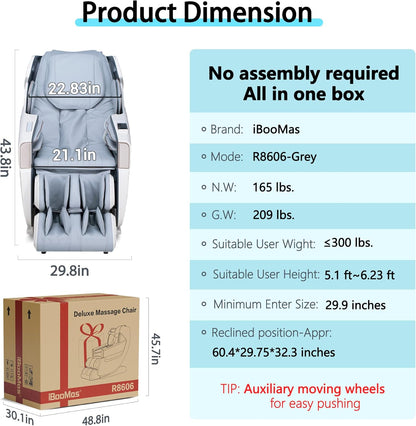 R8606 Massage Chair Full Body with AI Voice,53.15" SL Track Zero Gravity Massage Chairs with Auto Extendable Footrest,12 Modes,Heating,Foot Roller,App Control,Pet-Scratch Resistant Shell